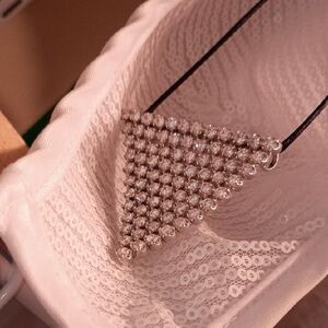 Rhinestone Triangle Pendant Necklace - Silver